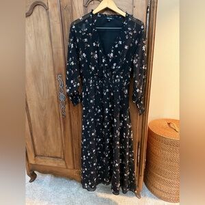 Madewell Black Floral Long Sleeve Maxi Dress